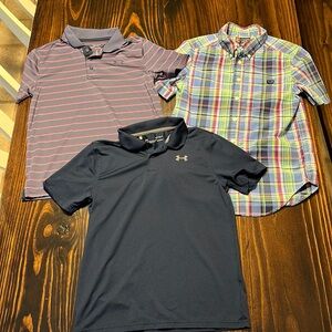 Boys Medium 10-12 Polo & Button Up Shirts Under Armour & Chaps Lot of 3